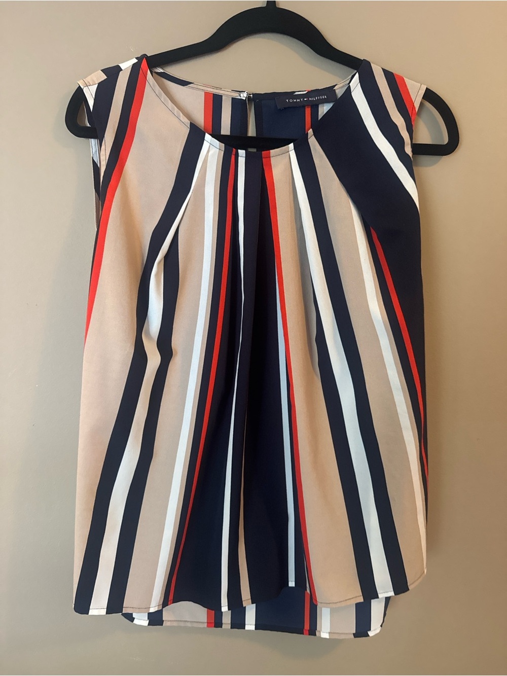 Tommy Hilfiger Navy, Beige & Red Vertical Stripe Sleeveless Top